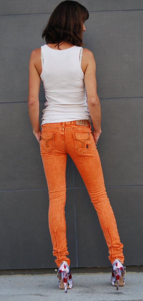 Color Skinny Jean's, Color Denim Orange Color Skinny Fit Jean's