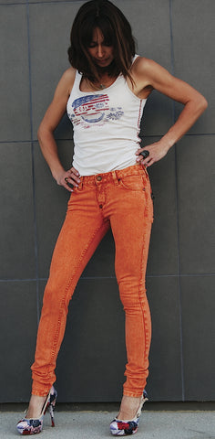 Color Skinny Jean's, Color Denim (Orange Color Skinny Fit Jean's)