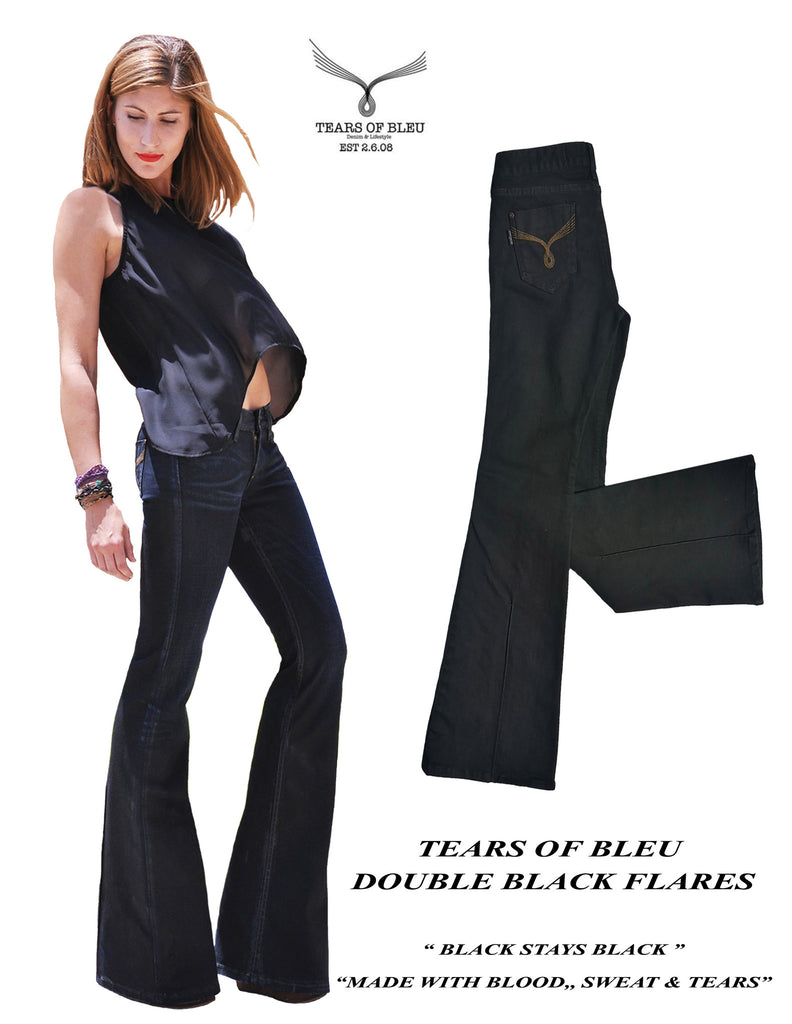 Black Flares, Wide-Leg, Bell Bottom Jeans - Womens