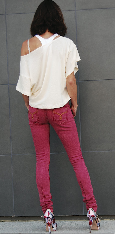 Color Skinny Jean's, Color Denim (Red Plum Color Skinny Fit Jean's)